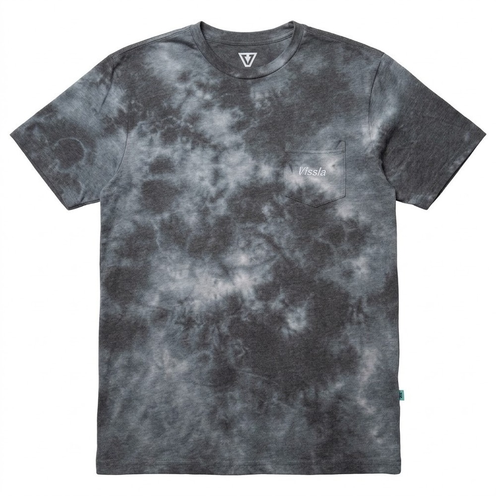Vissla Mens Large Gray Tie Dye Pocket T-Shirt Everyday Heather Surf Skate Cotton